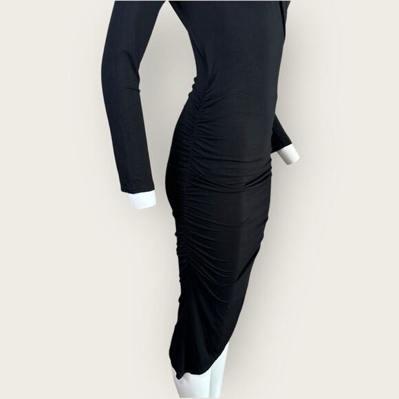 NWT | Krisa | Surplice Long Sleeve Asymmetrical Midi | Black | Medium - Picture 7 of 16